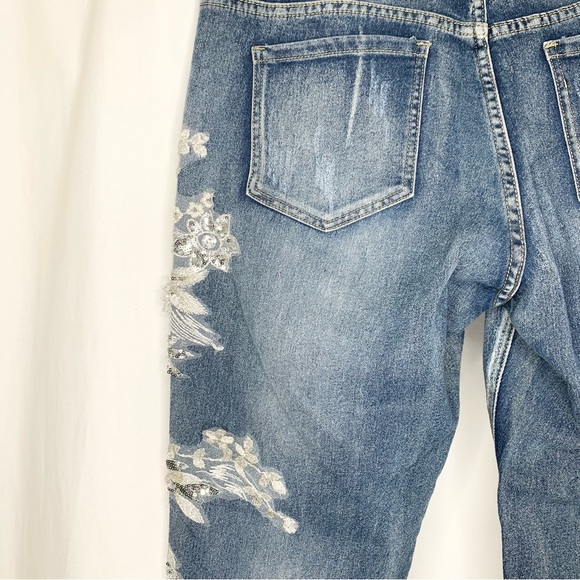 Juliette Jeans Embellished with Floral Sequins and Brushed with Silver Size 14 - Picture 3 of 8